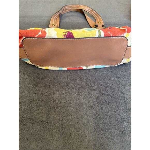 Fossil Colorful Floral Canvas Leather Boho Style Bag Handbag Purse Satchel - Picture 7 of 11